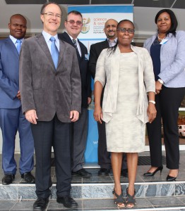 Back row: DST Cybersecurity RDI Agenda Task Team chairperson Prof Fulufhelo Nelwamondo from the CSIR Modeling and Digital Science Unit; James Clarke from the Waterford Institute of Technology, Ireland; Imraan Patel, Deputy Director-General at the Department of Science and Technology (DST) and Jeannette Morwane, Director: ICT & Service Industry, DST. Front row: Dr Barend Taute, CSIR Meraka Unit and Dr Irene Moetsana-Moeng from the State Security Agency.